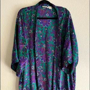 Victoria's Secret Gold Label Green Purple Print Robe One Size